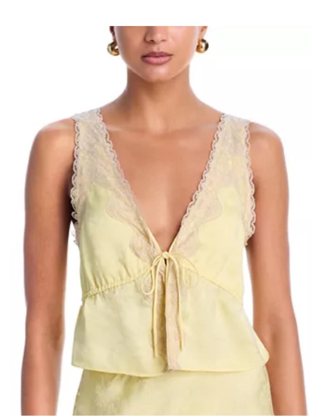 Rumored Yellow Slip tank with Taupe Lace Trim